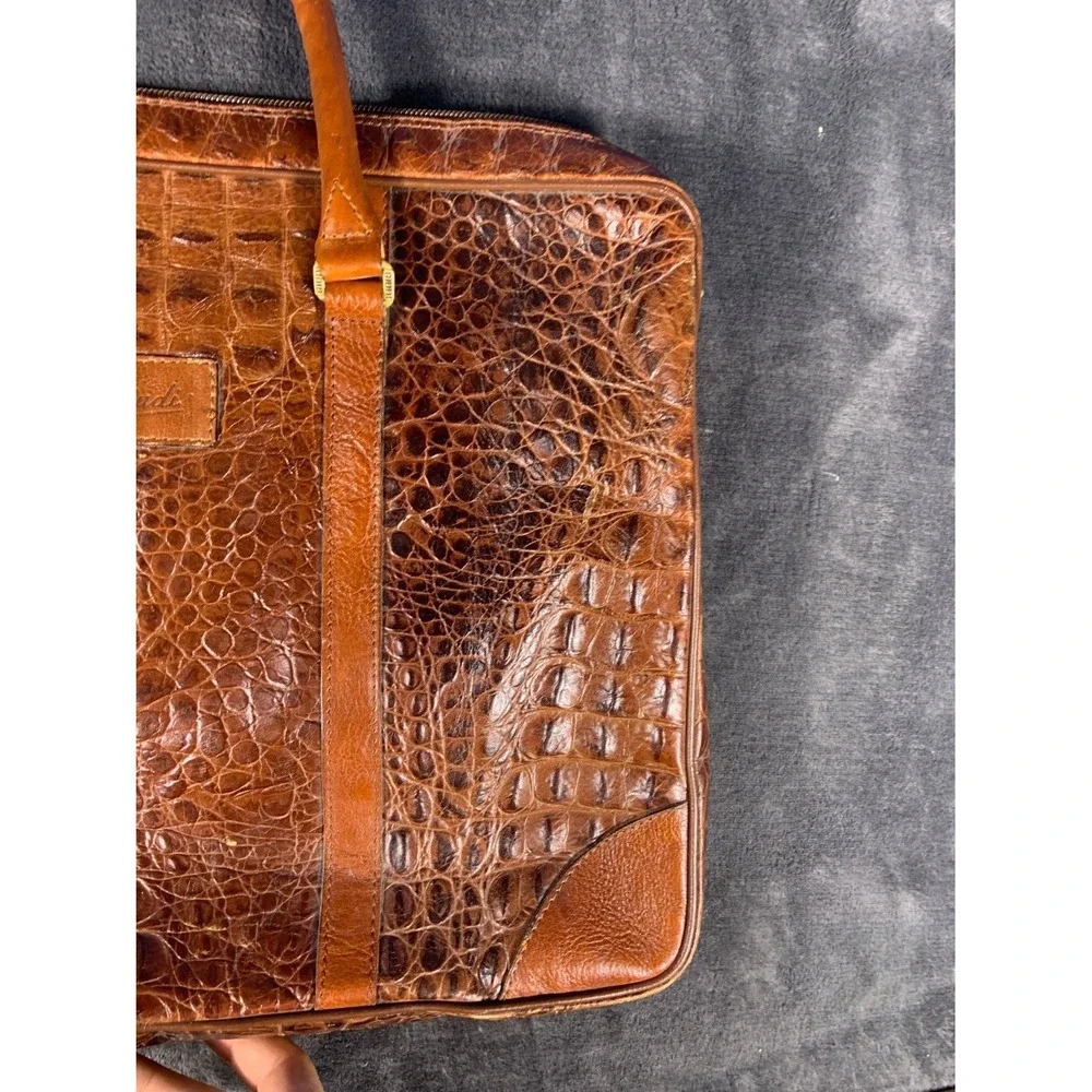 Giudi Italy Brown Crocodile Embossed Leather Briefcase Laptop Bag Large